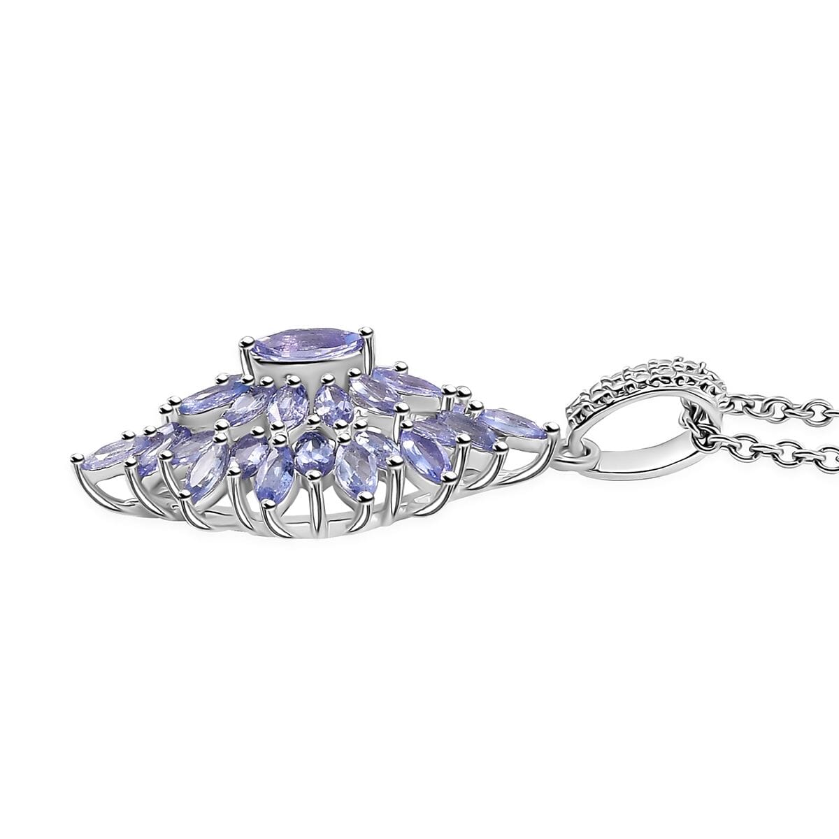 Karis Tanzanite 5.75 ctw Floral Spray Ring (Size 6.0) and Pendant in Platinum Bond with Stainless Steel Necklace 20 Inches image number 8