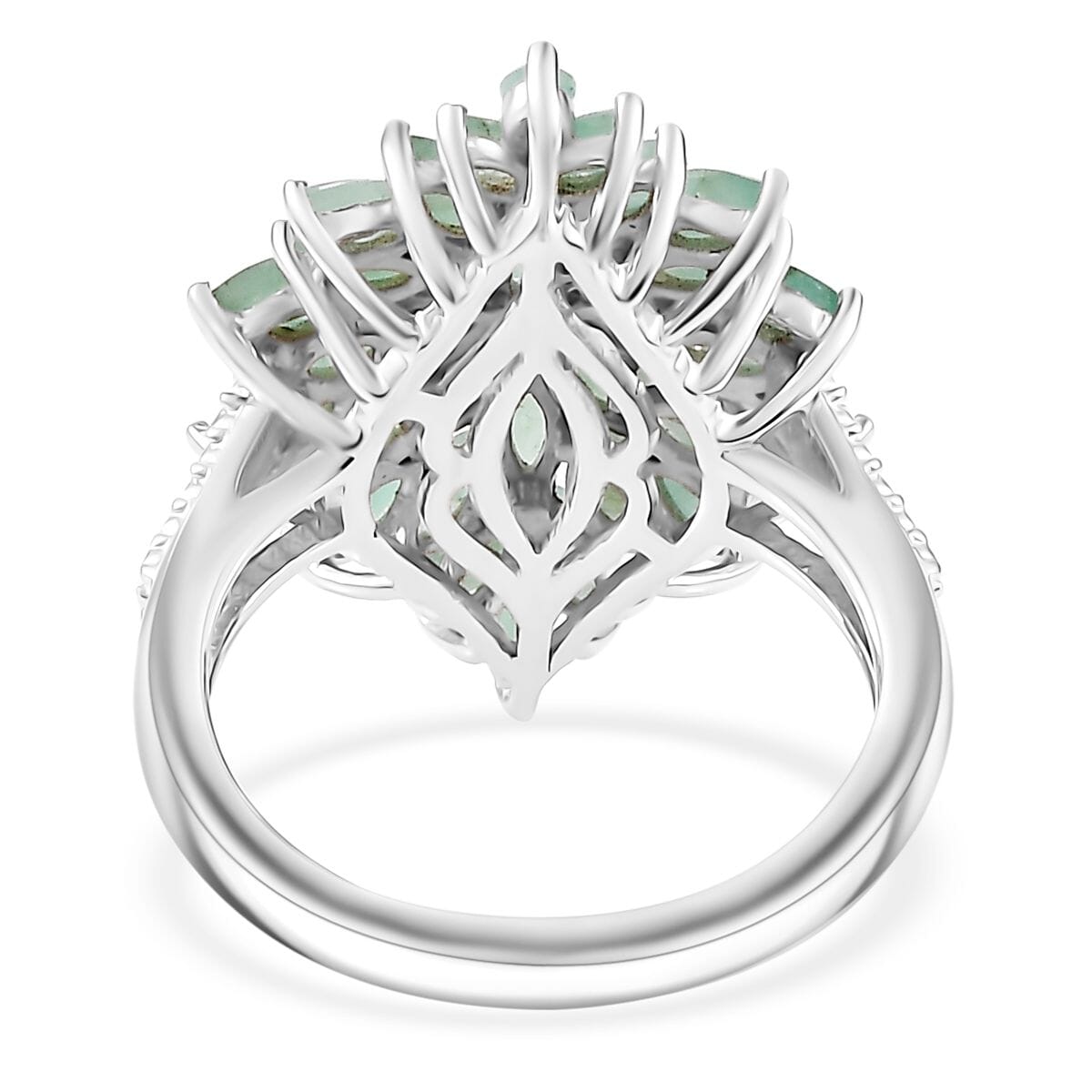 Karis Emerald 5.75 ctw Floral Spray Ring (Size 9.0) and Pendant in Platinum Bond with Stainless Steel Necklace 20 Inches image number 5