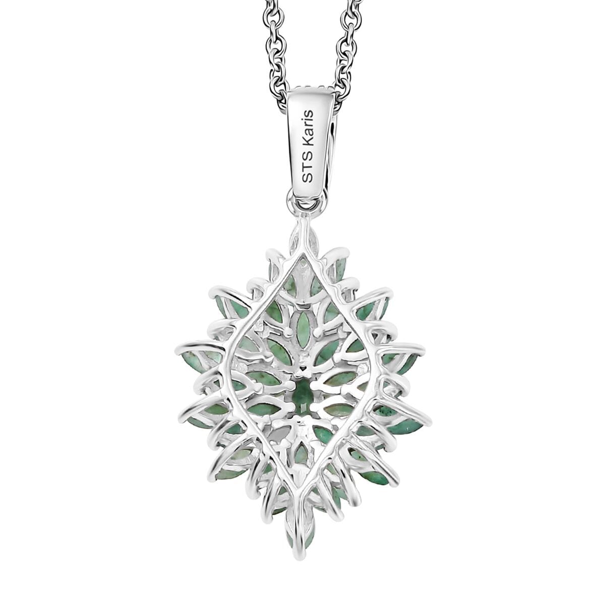 Karis Emerald 5.75 ctw Floral Spray Ring (Size 9.0) and Pendant in Platinum Bond with Stainless Steel Necklace 20 Inches image number 8