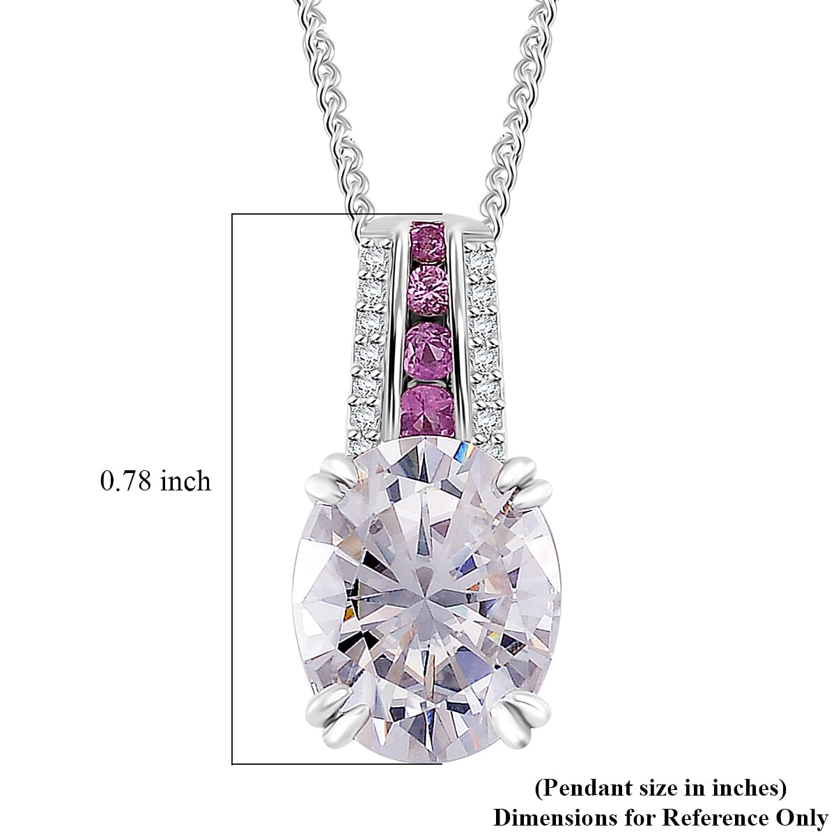 Moissanite and Pink Sapphire 3.80 ctw Royal Majesty Pendant Necklace in Rhodium Over Sterling Silver 20 Inches