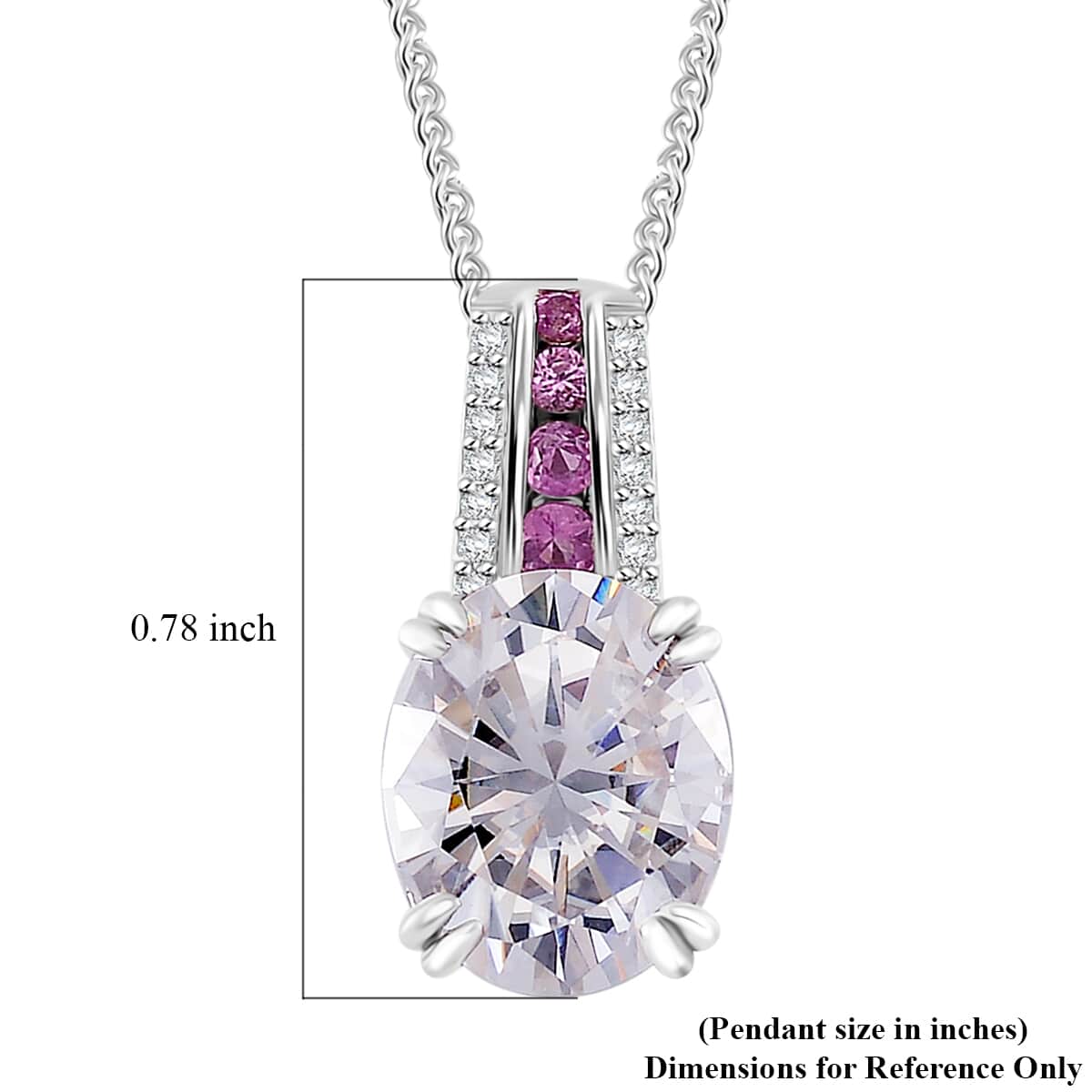 Doorbuster Moissanite and Pink Sapphire 3.80 ctw Royal Majesty Pendant Necklace in Rhodium Over Sterling Silver 20 Inches image number 5