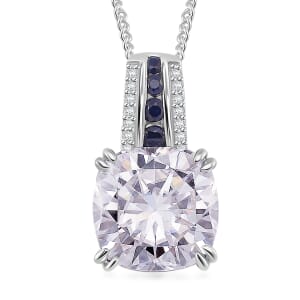 Moissanite and Blue Sapphire 4.75 ctcw Royal Majesty Pendant Necklace in Rhodium Over Sterling Silver 20 Inches