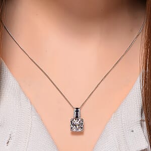 Moissanite and Blue Sapphire 4.75 ctcw Royal Majesty Pendant Necklace in Rhodium Over Sterling Silver 20 Inches