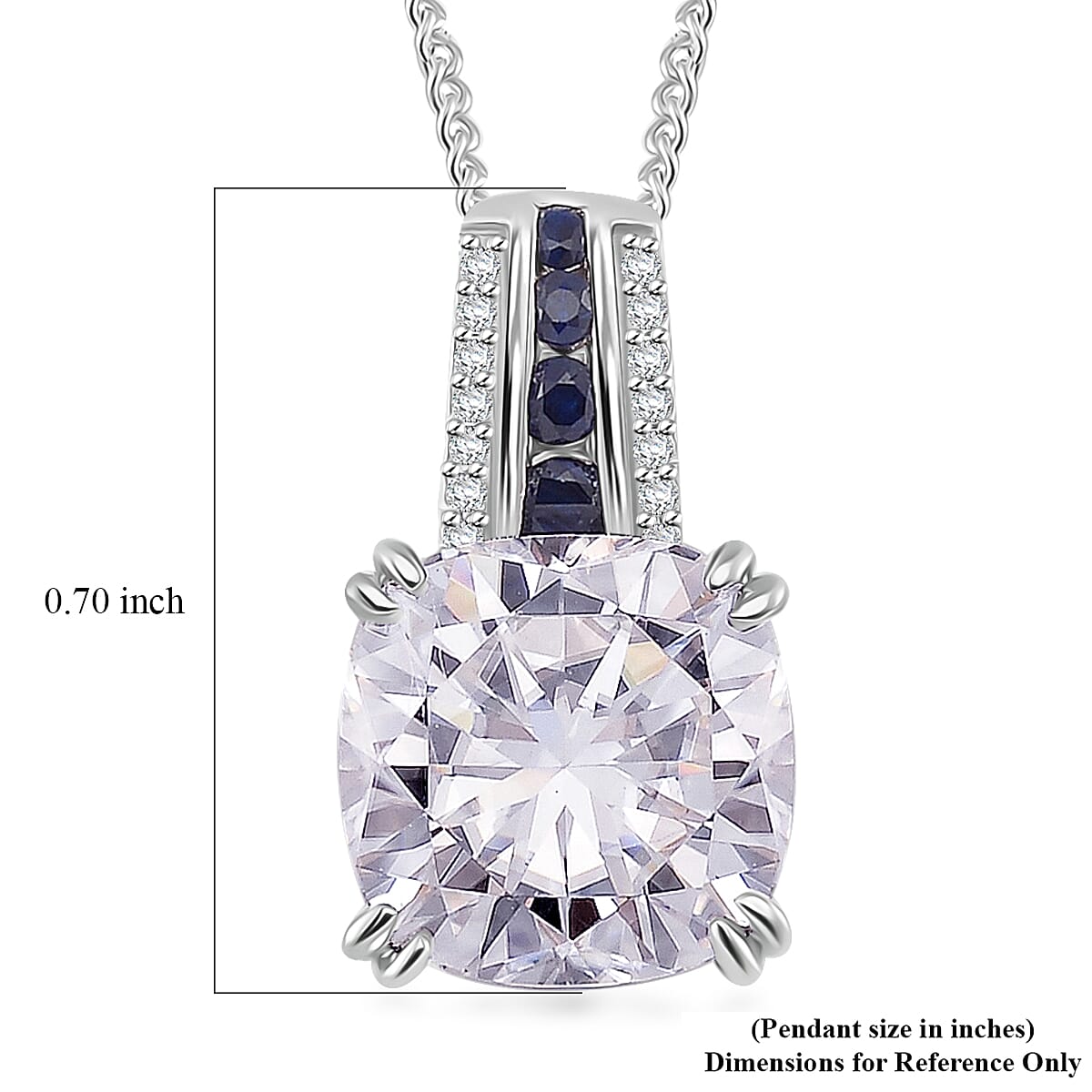 Moissanite and Blue Sapphire 4.75 ctcw Royal Majesty Pendant Necklace in Rhodium Over Sterling Silver 20 Inches image number 5