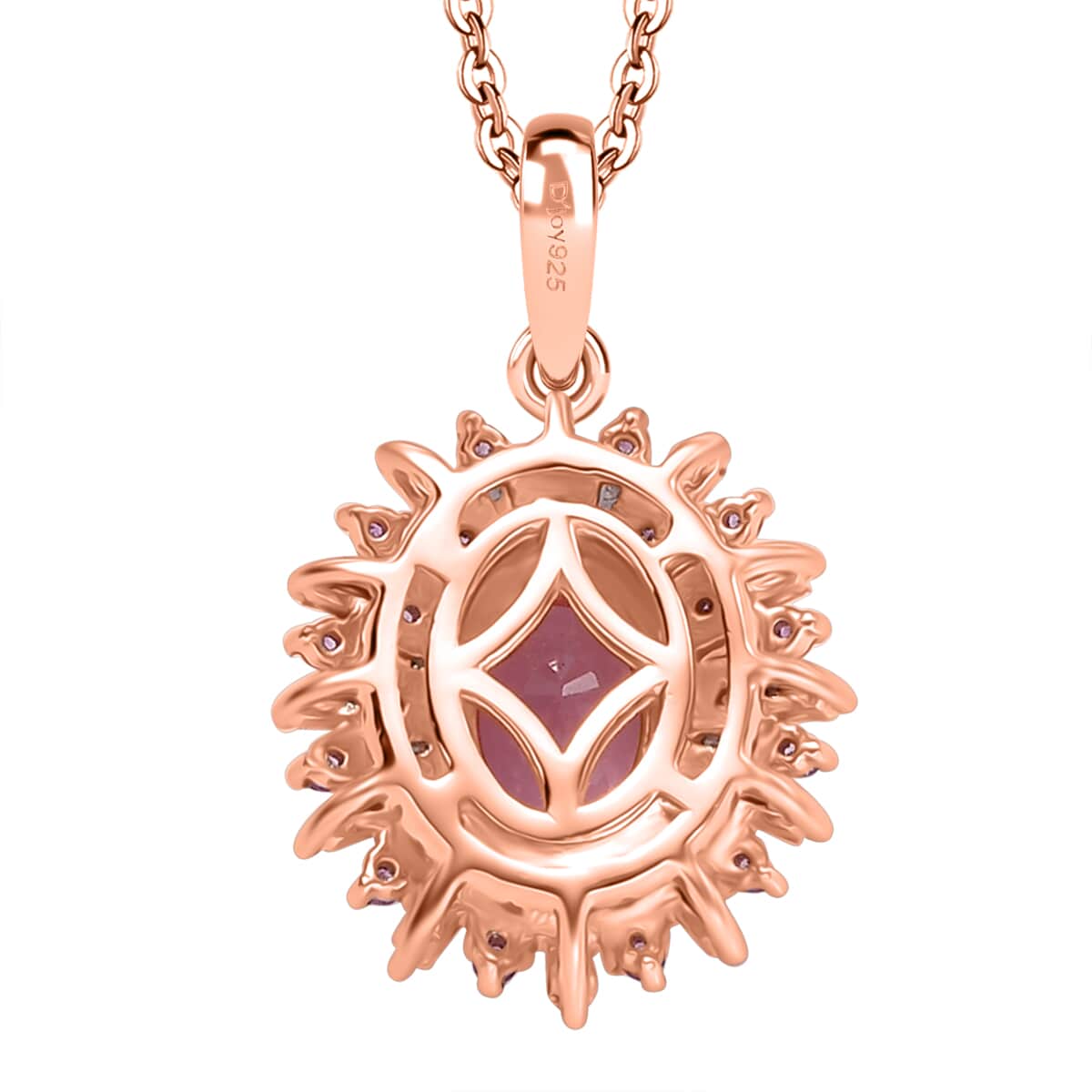 Narsipatnam Pink Spinel, Pink Sapphire, Diamond 1.20 ctw Sunrays Pendant Necklace in 18K Vermeil Rose Gold Over Sterling Silver 20 Inches image number 4