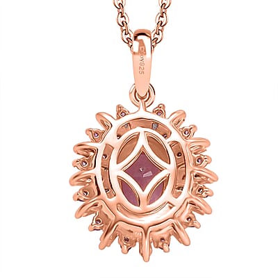 Narsipatnam Pink Spinel, Pink Sapphire, Diamond 1.20 ctw Sunrays Pendant Necklace in 18K Vermeil Rose Gold Over Sterling Silver 20 Inches