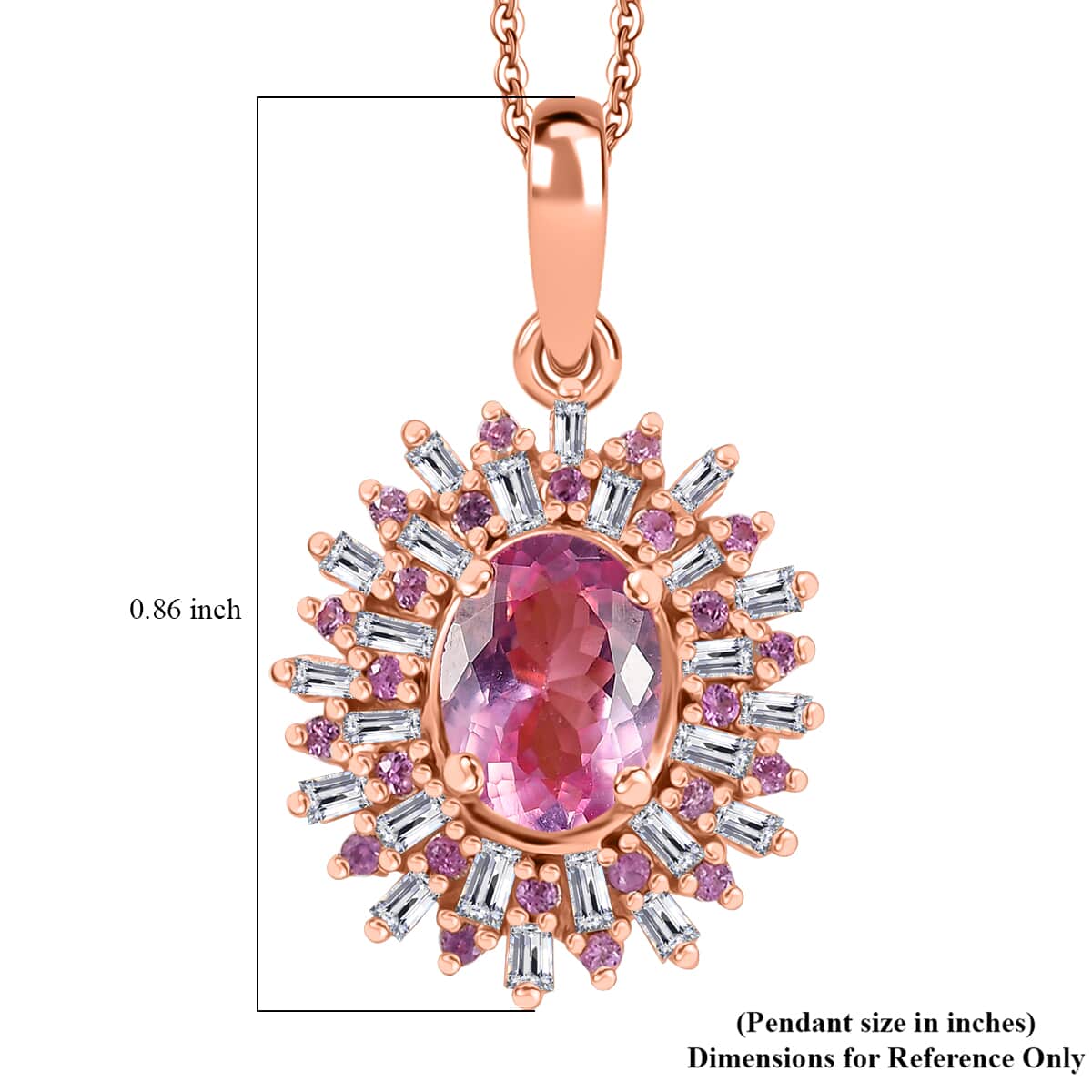 Narsipatnam Pink Spinel, Pink Sapphire, Diamond 1.20 ctw Sunrays Pendant Necklace in 18K Vermeil Rose Gold Over Sterling Silver 20 Inches image number 5