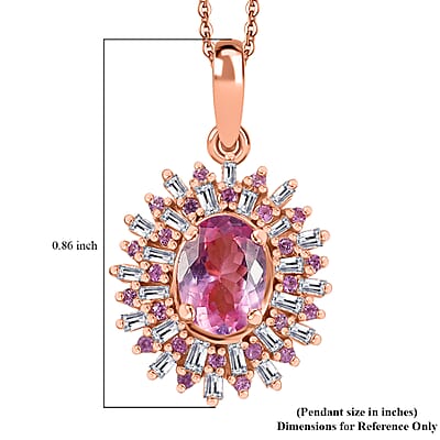 Narsipatnam Pink Spinel, Pink Sapphire, Diamond 1.20 ctw Sunrays Pendant Necklace in 18K Vermeil Rose Gold Over Sterling Silver 20 Inches