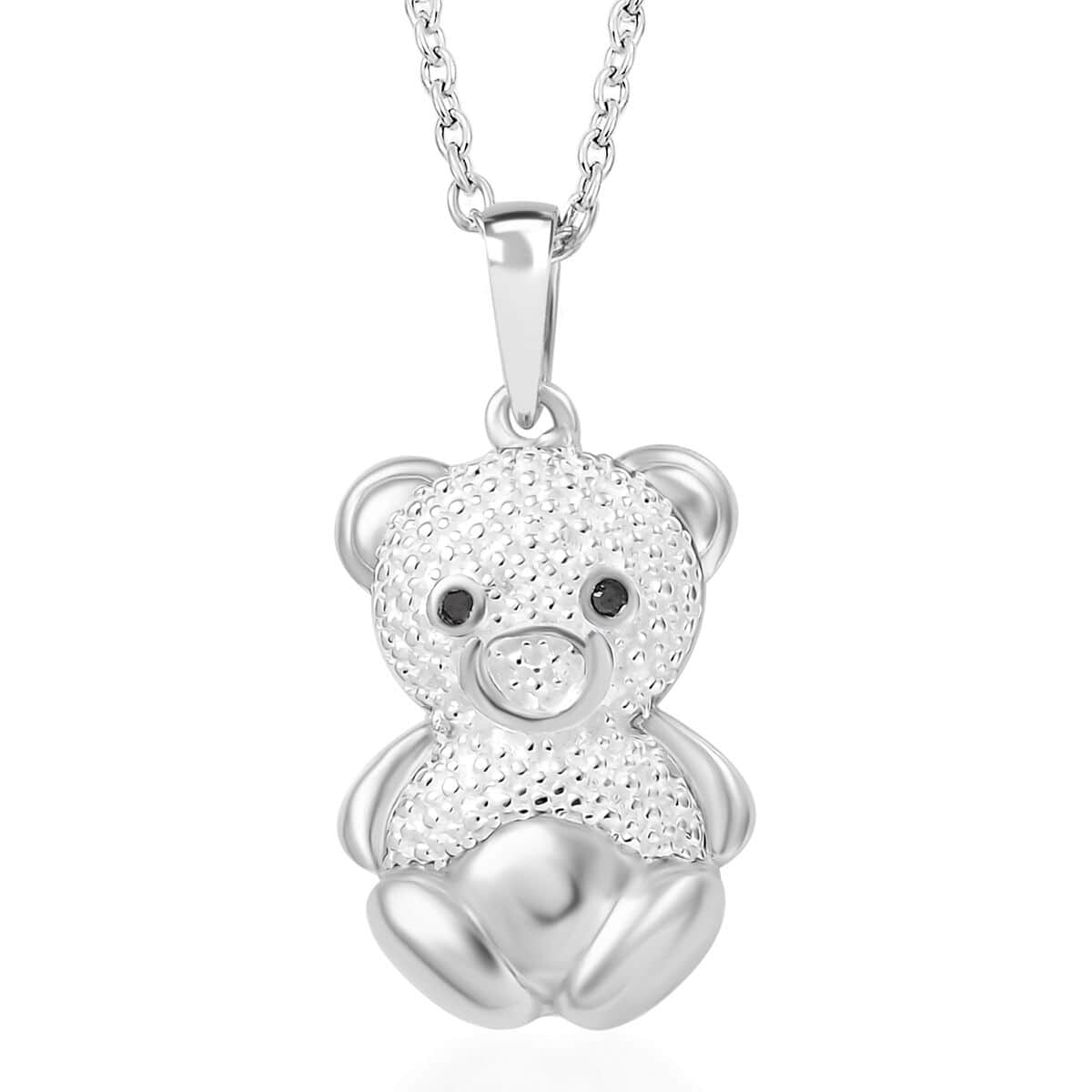 Black Diamond Accent Bear Pendant in Platinum Bond with Stainless Steel Necklace 20 Inches image number 0