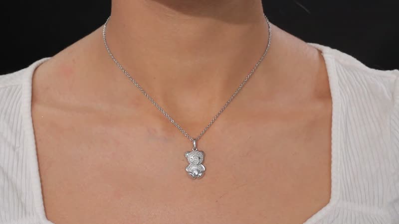 Black Diamond (IR) Accent Bear Pendant in Platinum Bond with Stainless Steel Necklace (20 Inches)