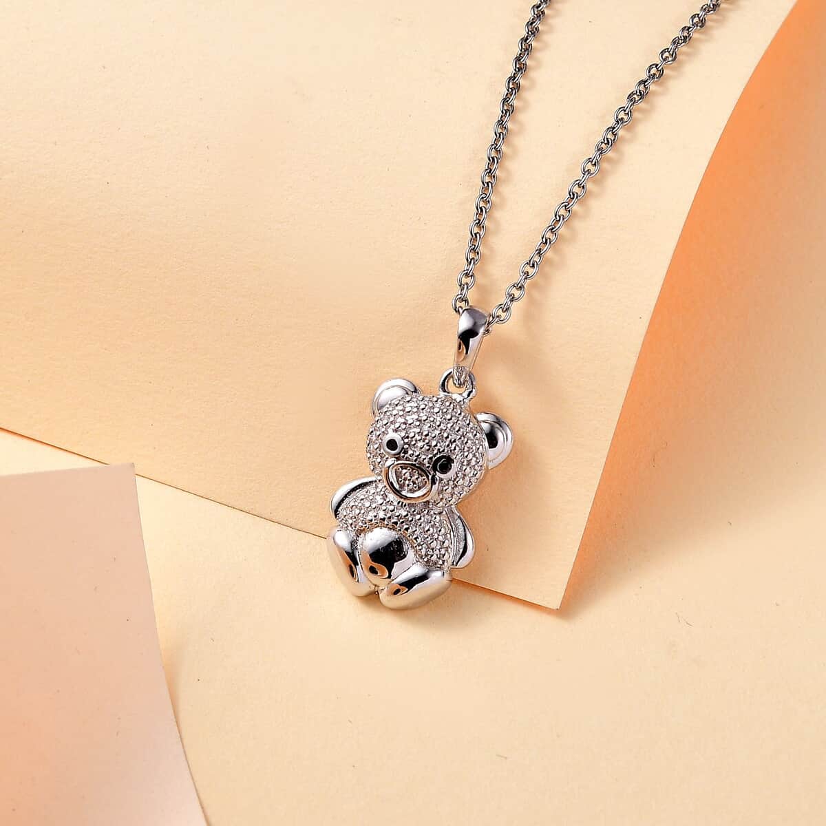 Black Diamond Accent Bear Pendant in Platinum Bond with Stainless Steel Necklace 20 Inches image number 1