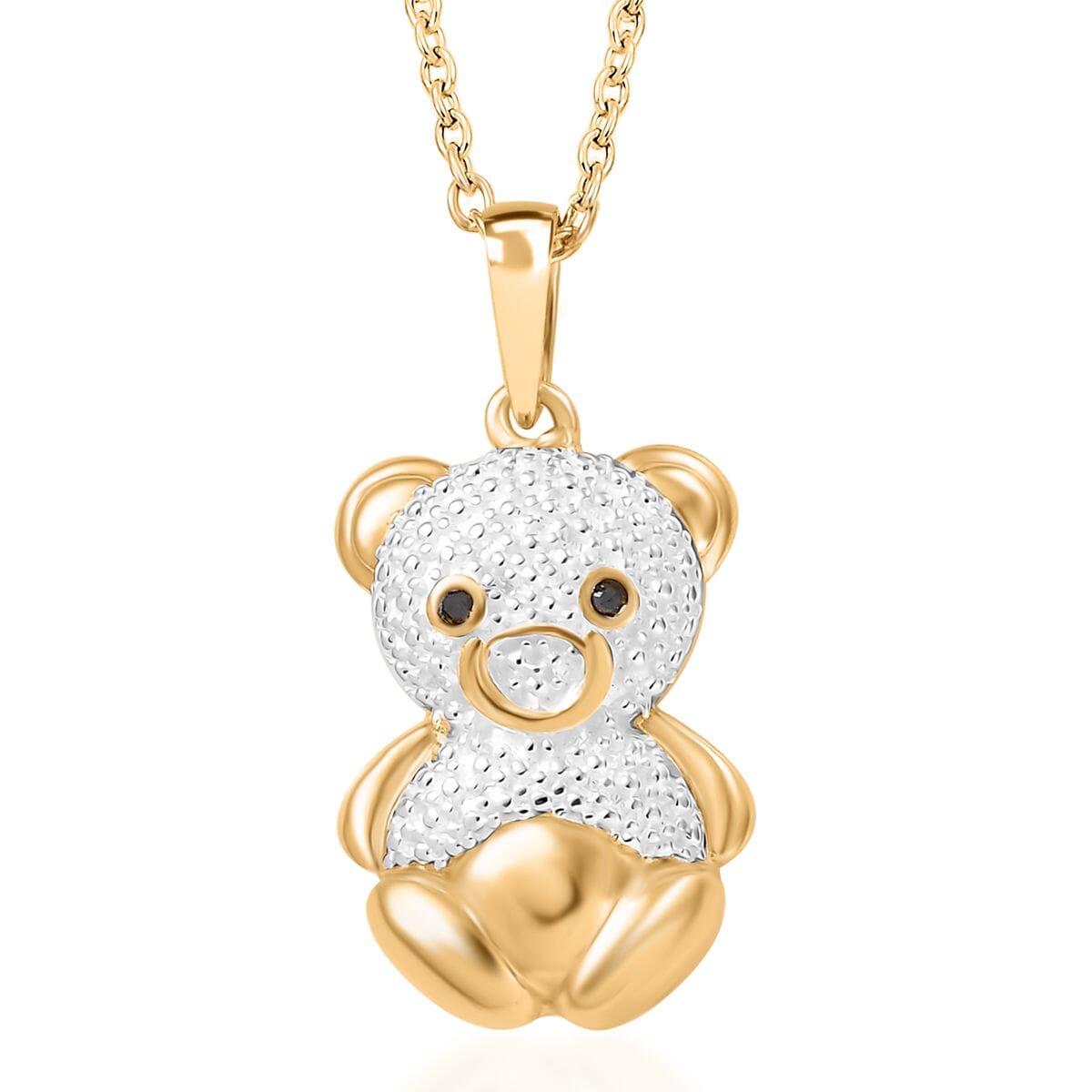 Black Diamond Accent Bear Pendant in 18K YG Plated with ION Plated YG Stainless Steel Necklace 20 Inches image number 0