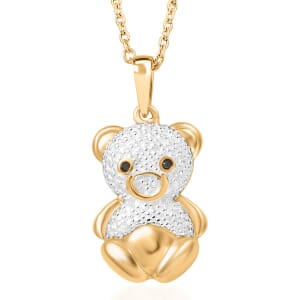 Black Diamond Accent Bear Pendant in 18K YG Plated with ION Plated YG Stainless Steel Necklace 20 Inches