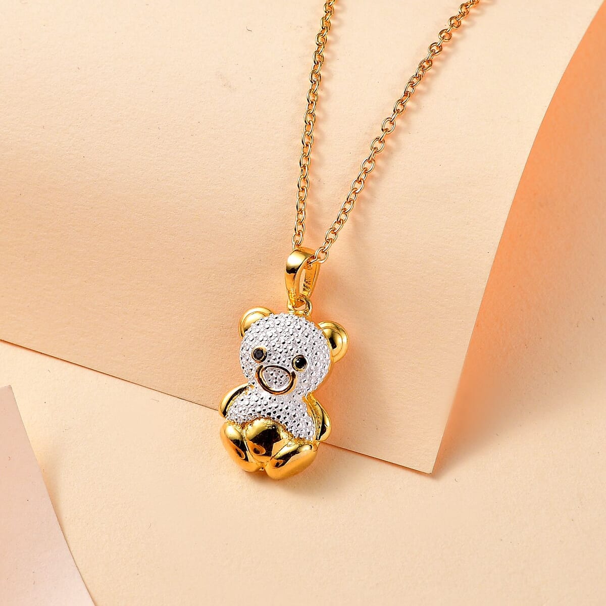 Black Diamond Accent Bear Pendant in 18K YG Plated with ION Plated YG Stainless Steel Necklace 20 Inches image number 1