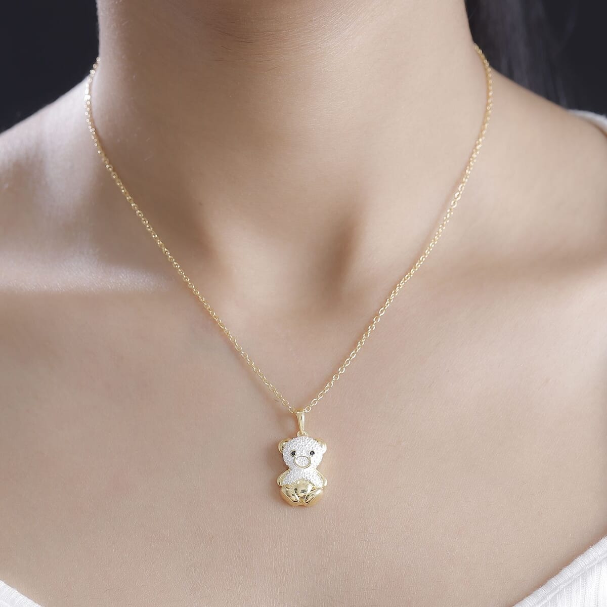 Black Diamond Accent Bear Pendant in 18K YG Plated with ION Plated YG Stainless Steel Necklace 20 Inches image number 2