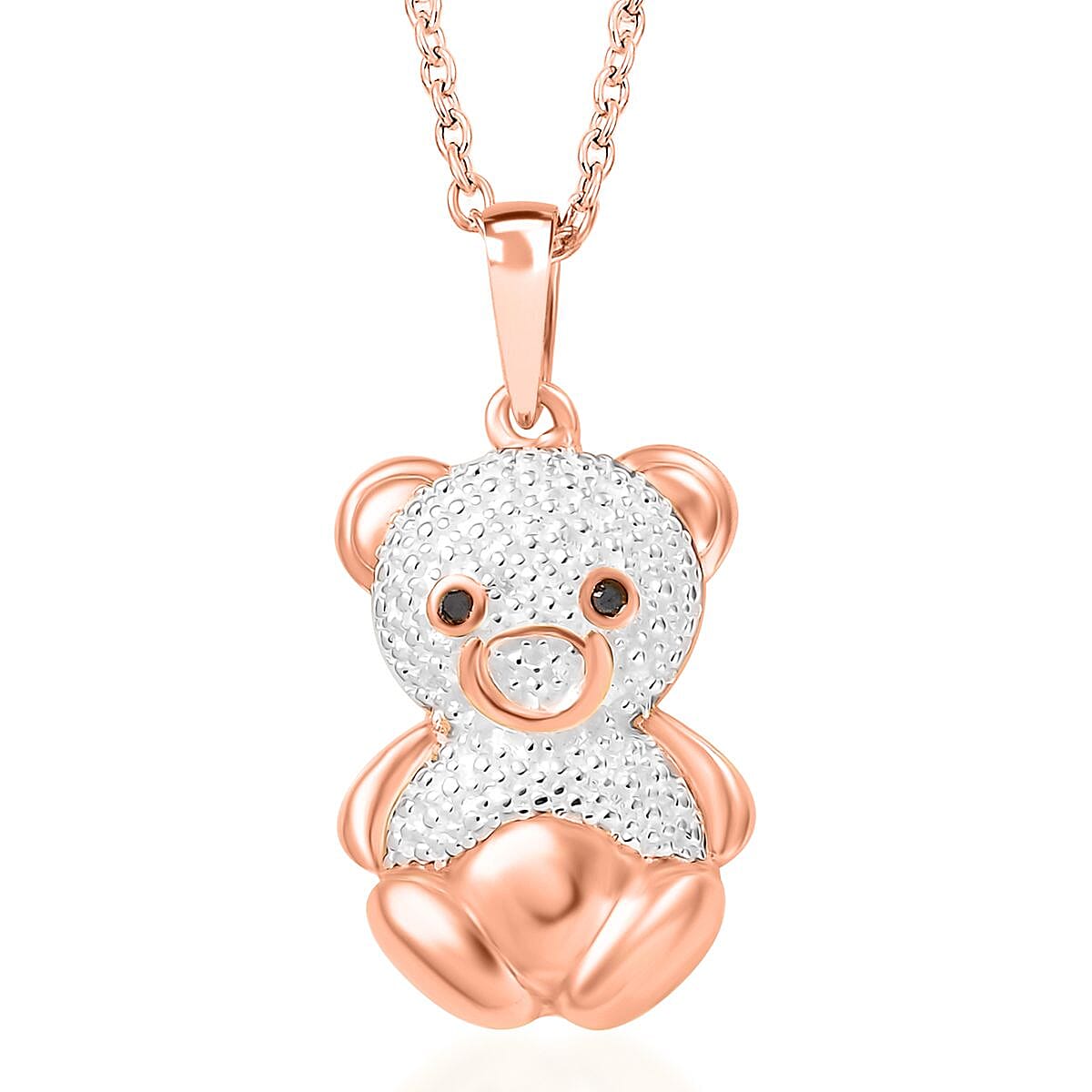 Black Diamond Accent Bear Pendant in 18K RG Plated with ION Plated RG Stainless Steel Necklace 20 Inches image number 0