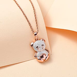 Black Diamond Accent Bear Pendant in 18K RG Plated with ION Plated RG Stainless Steel Necklace 20 Inches
