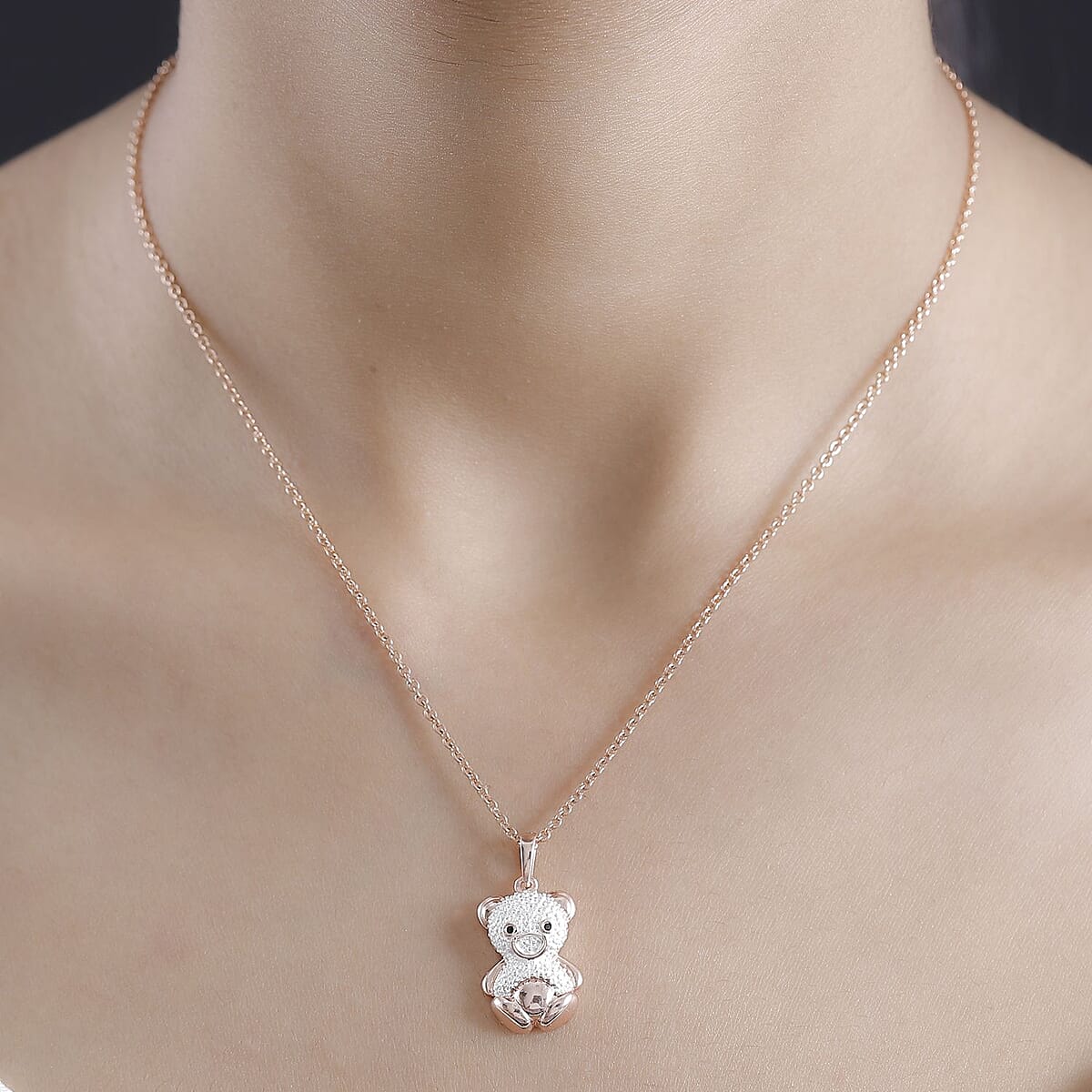 Black Diamond Accent Bear Pendant in 18K RG Plated with ION Plated RG Stainless Steel Necklace 20 Inches image number 2