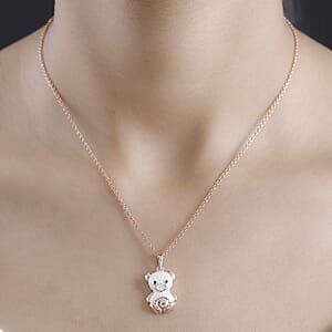 Black Diamond Accent Bear Pendant in 18K RG Plated with ION Plated RG Stainless Steel Necklace 20 Inches