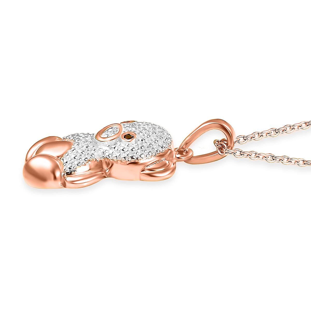 Black Diamond Accent Bear Pendant in 18K RG Plated with ION Plated RG Stainless Steel Necklace 20 Inches image number 3