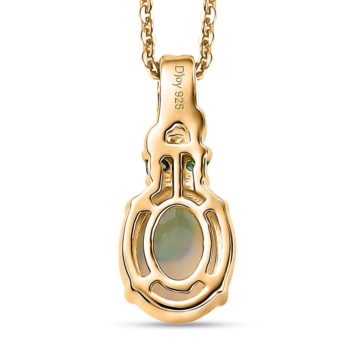 Ethiopian Welo Opal and Kagem Zambian Emerald Pendant Necklace in 18K Vermeil Yellow Gold Over Sterling Silver 20 Inches