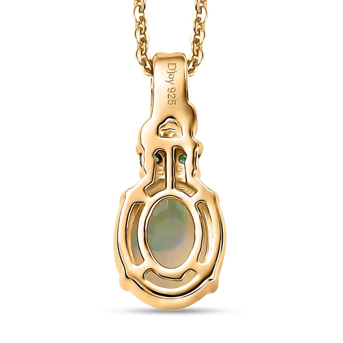 Ethiopian Welo Opal and Kagem Zambian Emerald Pendant Necklace in 18K Vermeil Yellow Gold Over Sterling Silver 20 Inches image number 4