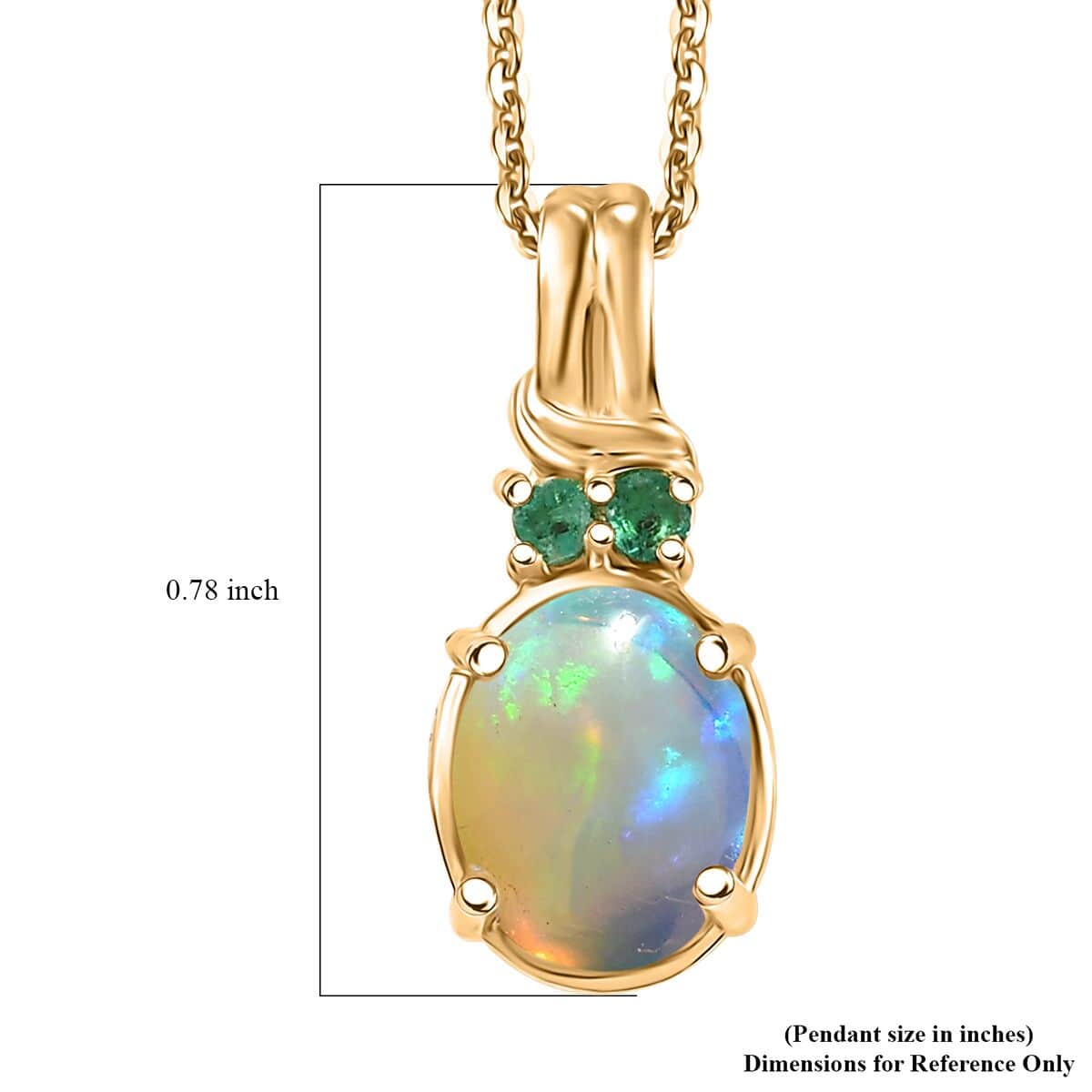 Ethiopian Welo Opal and Kagem Zambian Emerald Pendant Necklace in 18K Vermeil Yellow Gold Over Sterling Silver 20 Inches image number 6