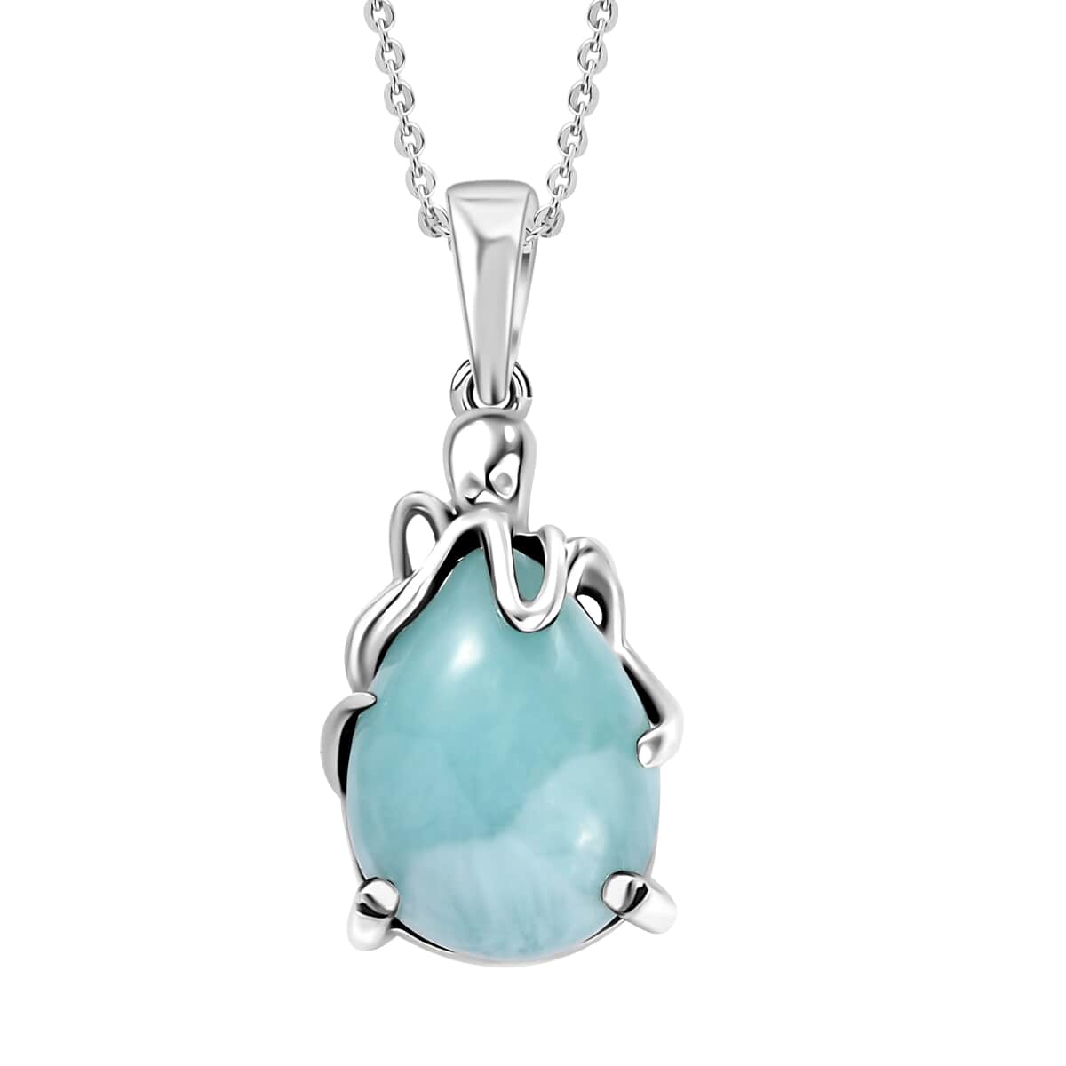 Natural Green Larimar 10.50 ctw Octopus Pendant Necklace in Rhodium Over Sterling Silver 20 Inches image number 0