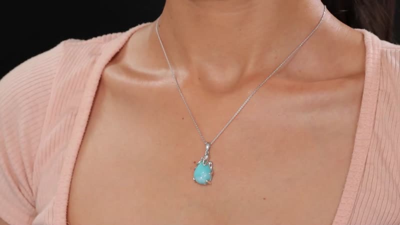 Natural Green Larimar 10.50 ctw Octopus Pendant Necklace in Rhodium Over Sterling Silver 20 Inches
