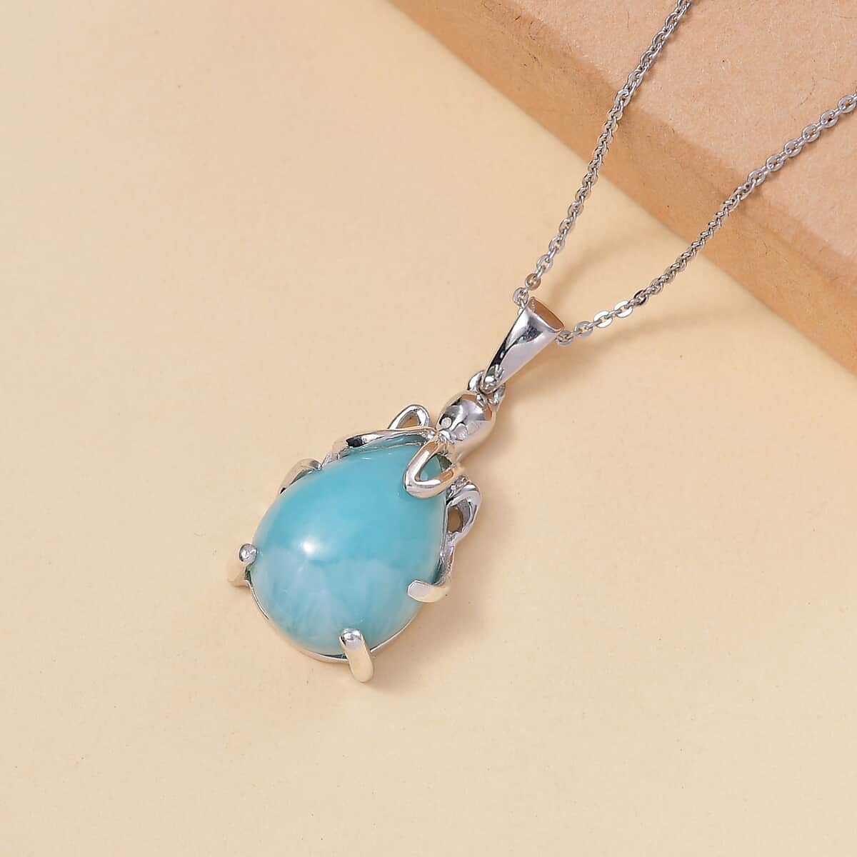 Natural Green Larimar 10.50 ctw Octopus Pendant Necklace in Rhodium Over Sterling Silver 20 Inches image number 1