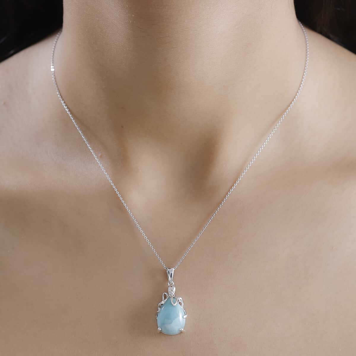 Natural Green Larimar 10.50 ctw Octopus Pendant Necklace in Rhodium Over Sterling Silver 20 Inches image number 2