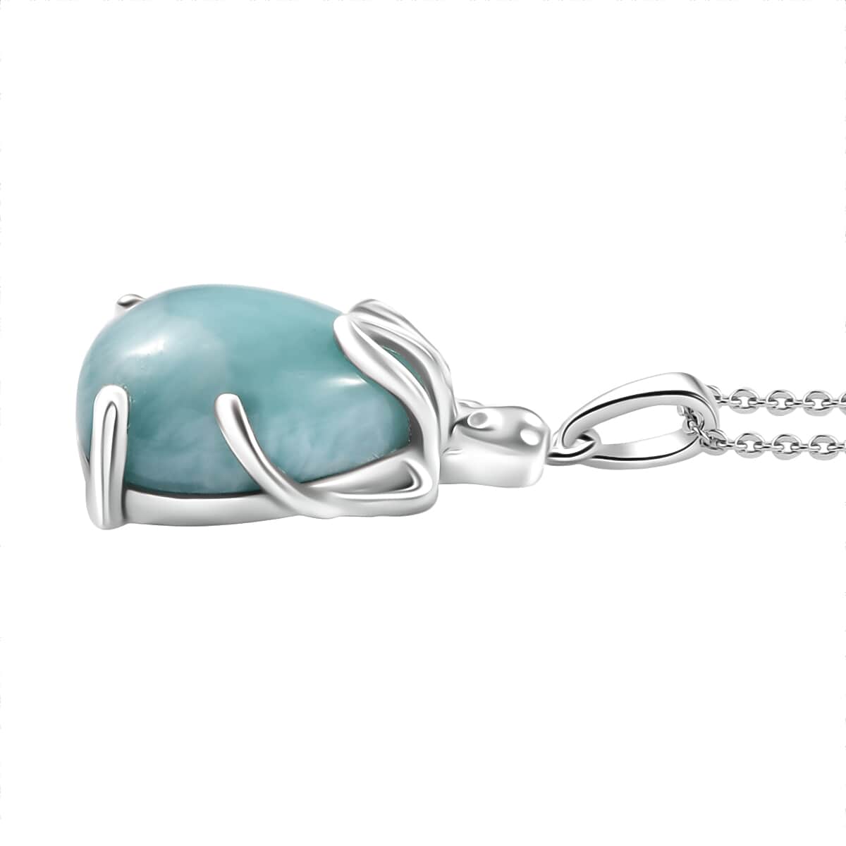 Natural Green Larimar 10.50 ctw Octopus Pendant Necklace in Rhodium Over Sterling Silver 20 Inches image number 3