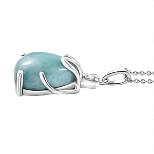 Natural Green Larimar 10.50 ctw Octopus Pendant Necklace in Rhodium Over Sterling Silver 20 Inches