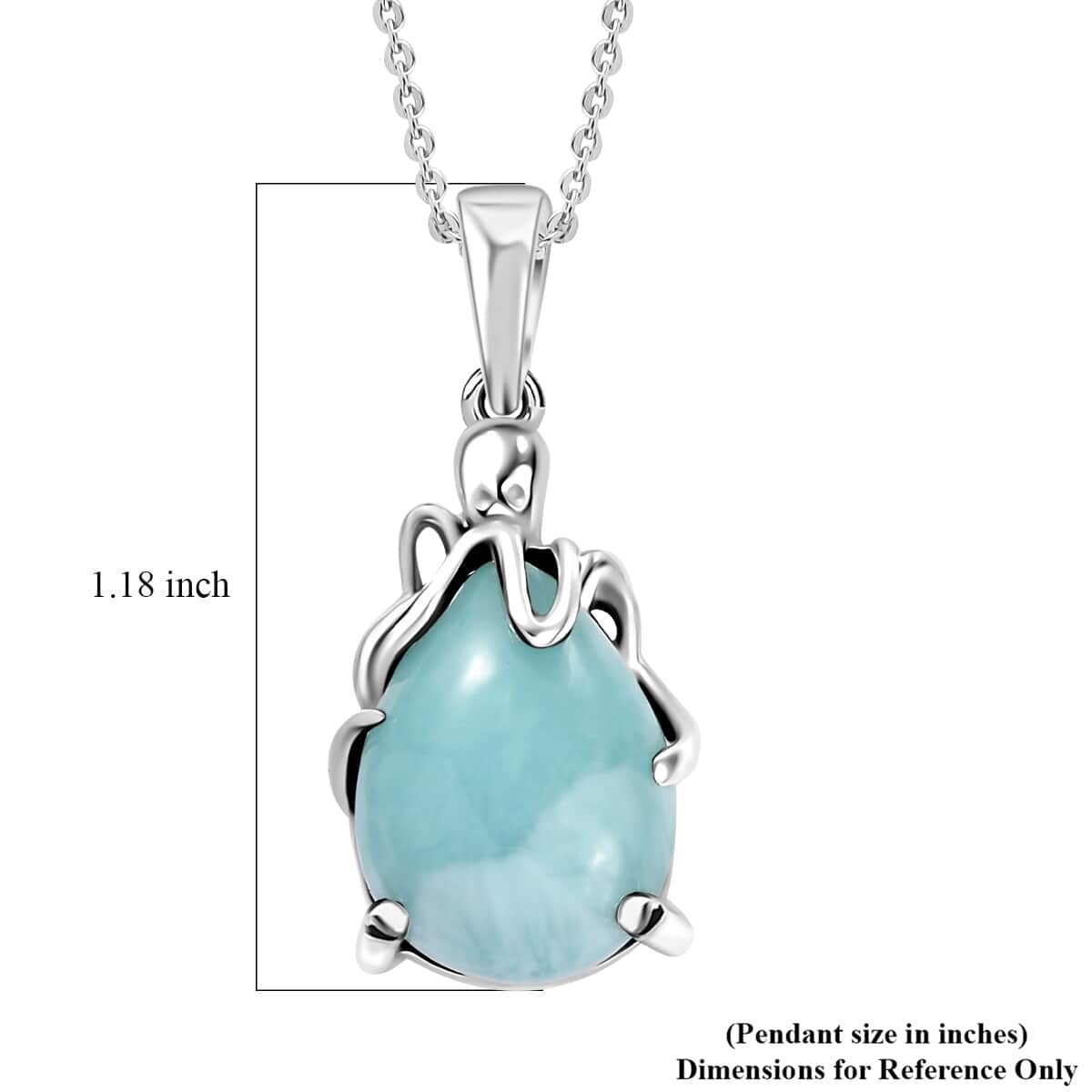 Natural Green Larimar 10.50 ctw Octopus Pendant Necklace in Rhodium Over Sterling Silver 20 Inches image number 5