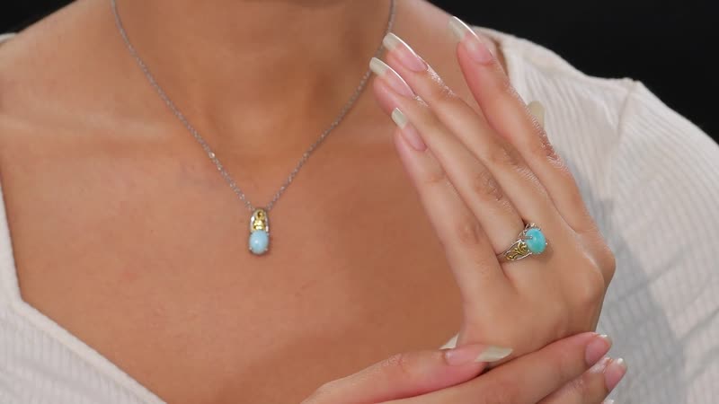 Karis Larimar Ring (Size 5.0) and Pendant in 18K YG Plated and Platinum Bond with Stainless Steel Necklace (20 Inches) 4.65 ctw