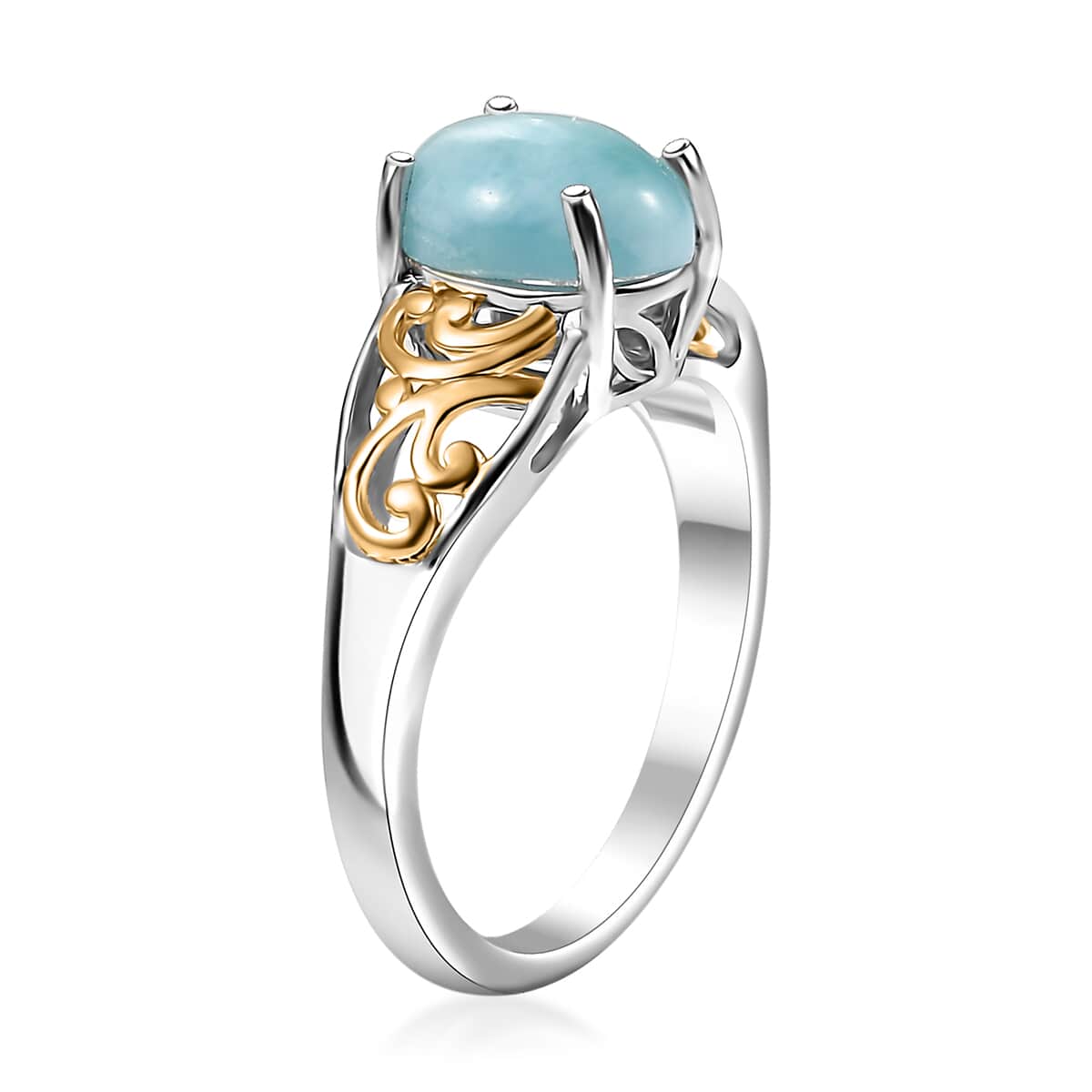 Karis Larimar Ring (Size 5.0) and Pendant in 18K YG Plated and Platinum Bond with Stainless Steel Necklace (20 Inches) 4.65 ctw image number 3