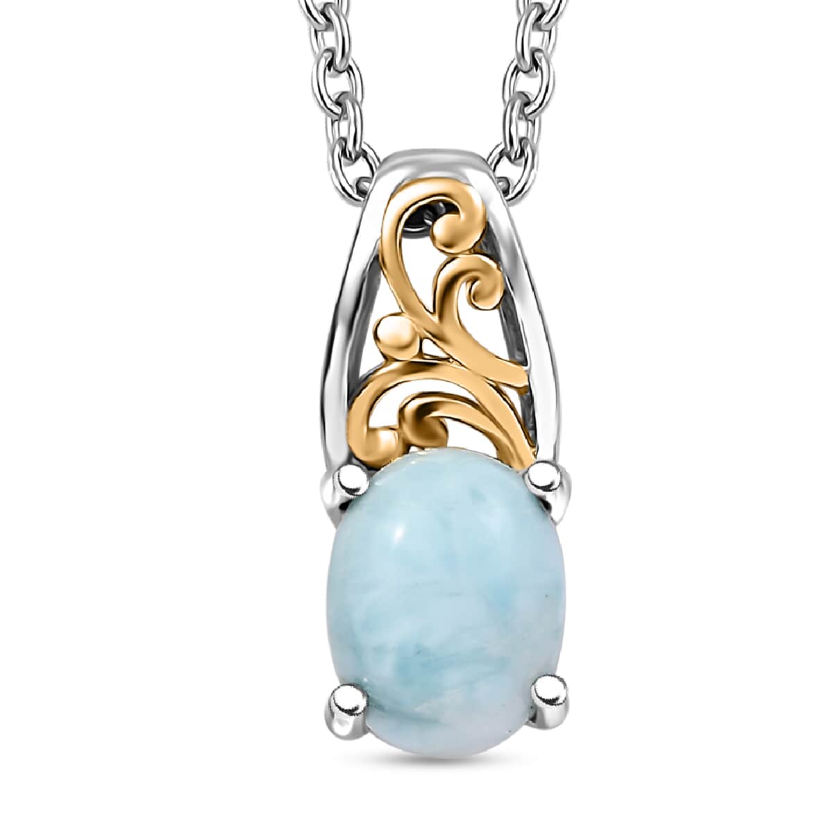 Karis Larimar Ring (Size 5.0) and Pendant in 18K YG Plated and Platinum Bond with Stainless Steel Necklace (20 Inches) 4.65 ctw image number 5