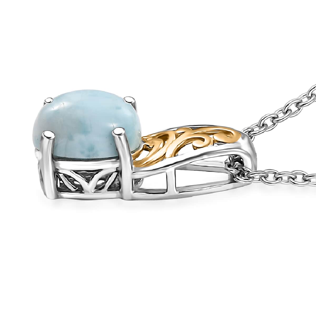 Karis Larimar Ring (Size 5.0) and Pendant in 18K YG Plated and Platinum Bond with Stainless Steel Necklace (20 Inches) 4.65 ctw image number 6