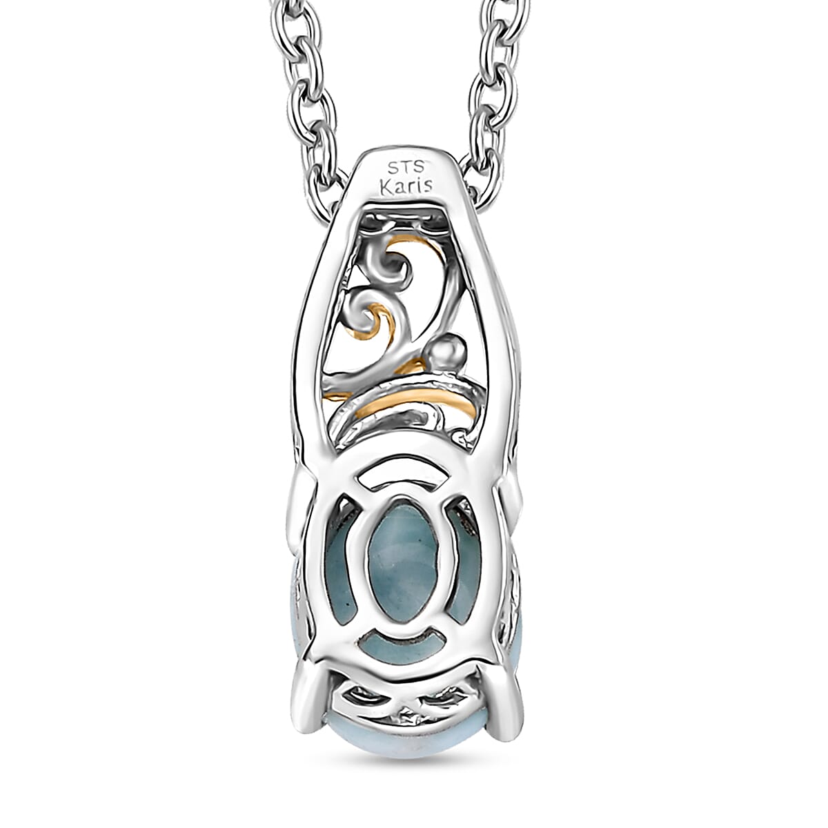 Karis Larimar 4.65 ctw Ring (Size 10.0) and Pendant in 18K YG Plated and Platinum Bond with Stainless Steel Necklace 20 Inches image number 7