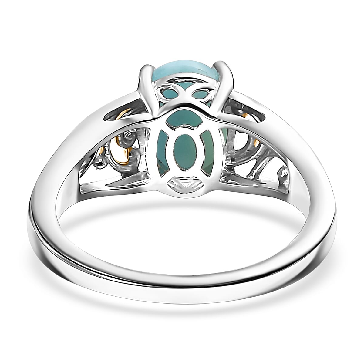 Karis Larimar 4.65 ctw Ring (Size 11.0) and Pendant in 18K YG Plated and Platinum Bond with Stainless Steel Necklace 20 Inches image number 4