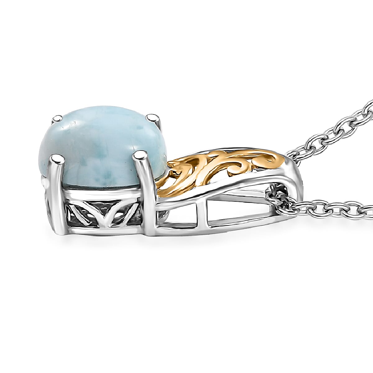 Karis Larimar 4.65 ctw Ring (Size 11.0) and Pendant in 18K YG Plated and Platinum Bond with Stainless Steel Necklace 20 Inches image number 6