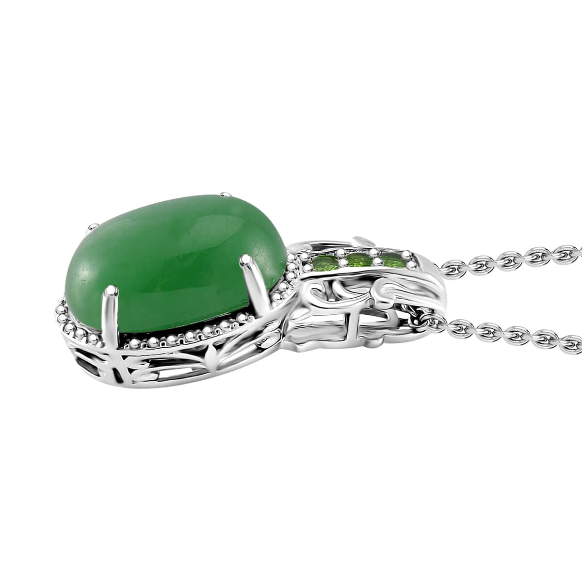 Green Jade (D) and Chrome Diopside 7.85 ctw Pendant in Rhodium Over Sterling Silver with Stainless Steel Necklace 20 Inches image number 3