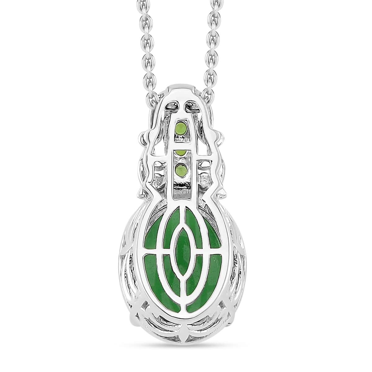 Green Jade (D) and Chrome Diopside 7.85 ctw Pendant in Rhodium Over Sterling Silver with Stainless Steel Necklace 20 Inches image number 4