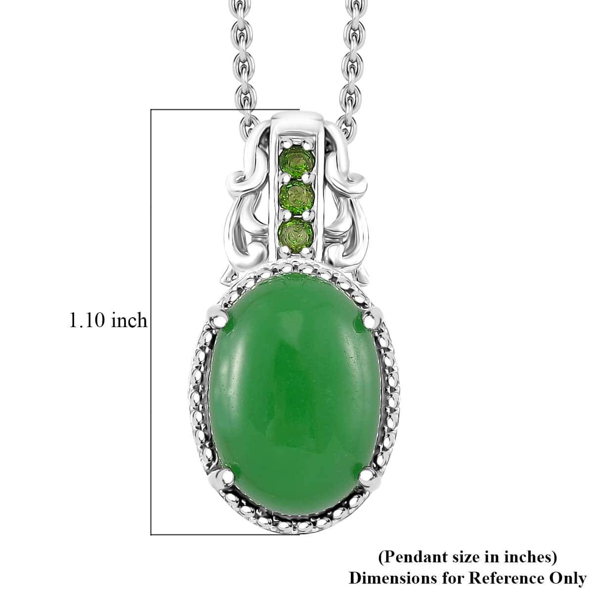 Green Jade (D) and Chrome Diopside 7.85 ctw Pendant in Rhodium Over Sterling Silver with Stainless Steel Necklace 20 Inches image number 5