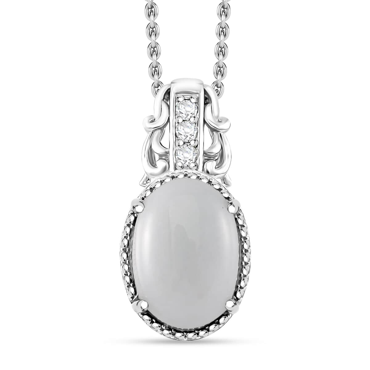 Natural Jade and Moissanite 7.60 ctw Pendant in Rhodium Over Sterling Silver with Stainless Steel Necklace 20 Inches image number 0