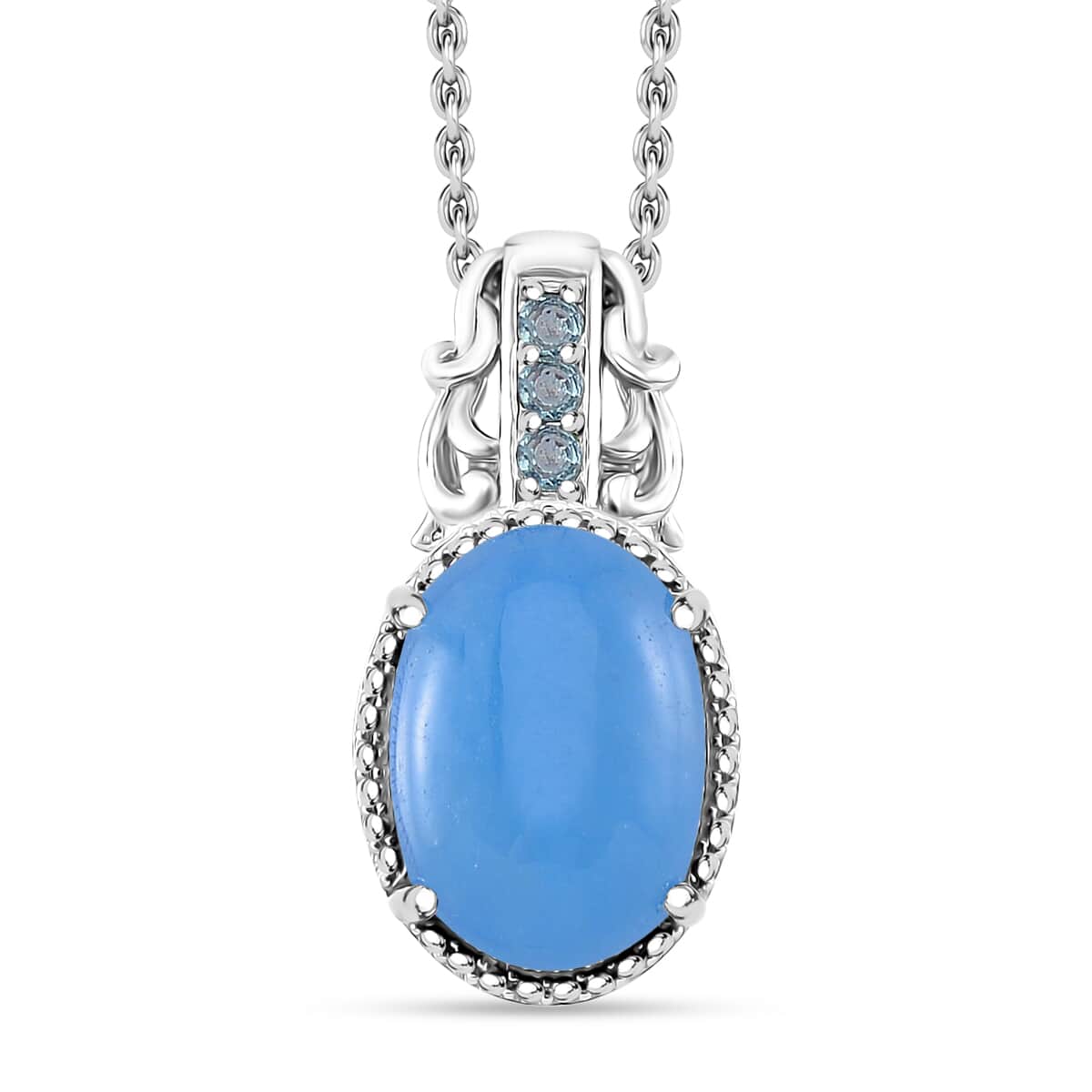 Blue Jade (D) and Apatite 7.75 ctw Pendant in Rhodium Over Sterling Silver with Stainless Steel Necklace 20 Inches image number 0