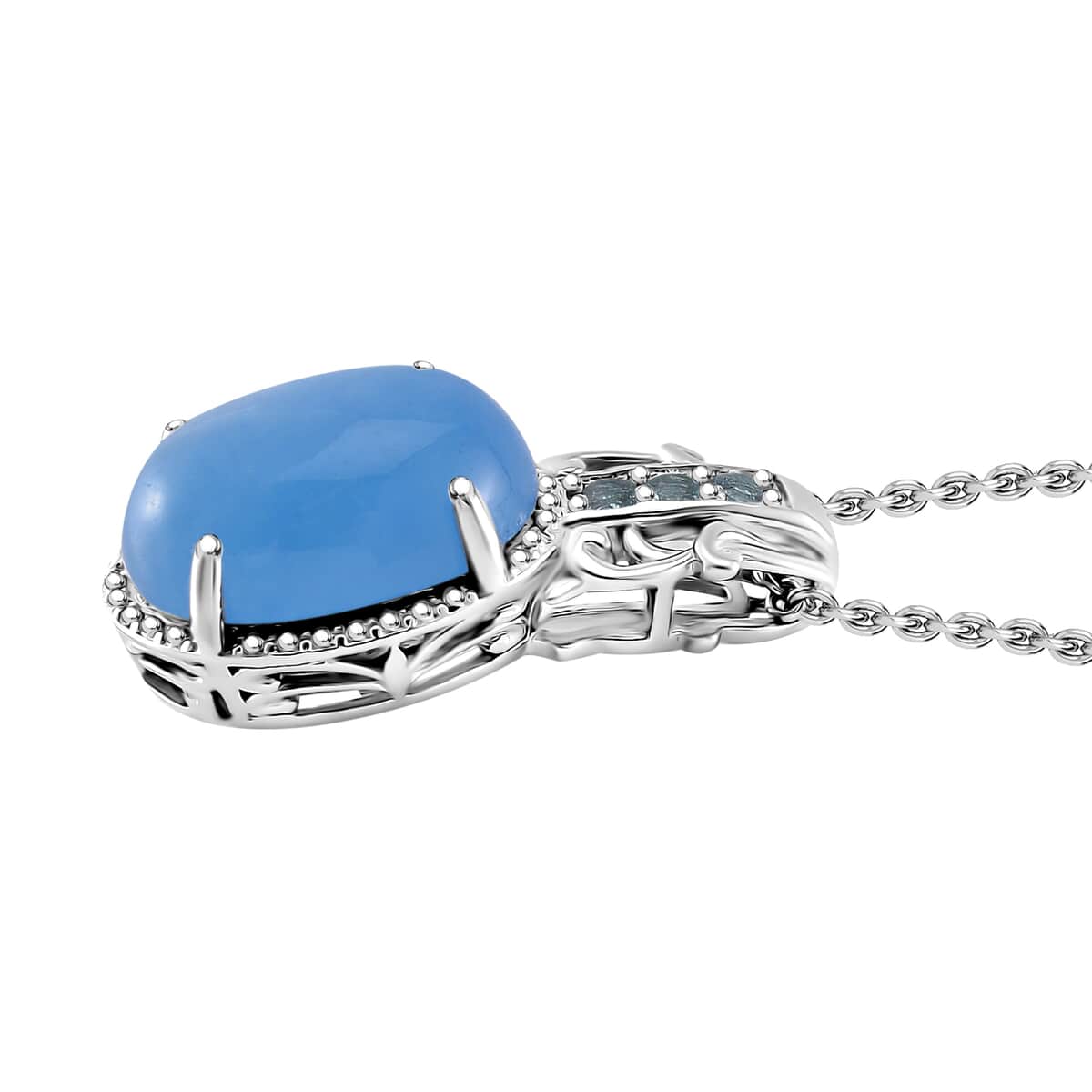 Blue Jade (D) and Apatite 7.75 ctw Pendant in Rhodium Over Sterling Silver with Stainless Steel Necklace 20 Inches image number 3