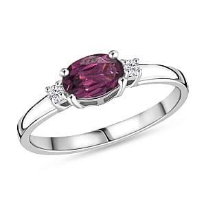 Orissa Rhodolite Garnet and White Zircon 3.15 ctw Earrings, Ring (Size 9) and Pendant in Rhodium Over Sterling Silver