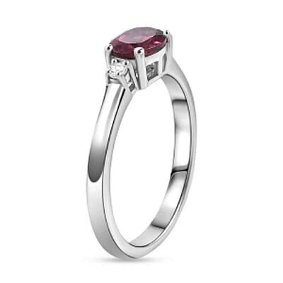 Orissa Rhodolite Garnet and White Zircon 3.15 ctw Earrings, Ring (Size 9) and Pendant in Rhodium Over Sterling Silver