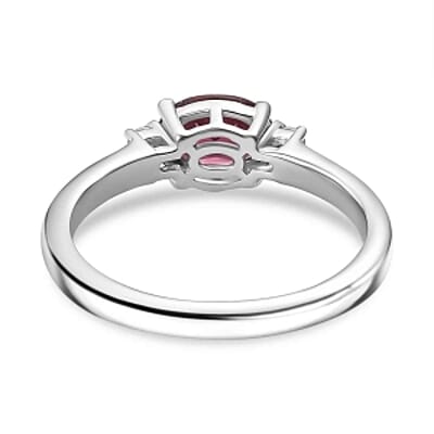 Orissa Rhodolite Garnet and White Zircon 3.15 ctw Earrings, Ring (Size 9) and Pendant in Rhodium Over Sterling Silver